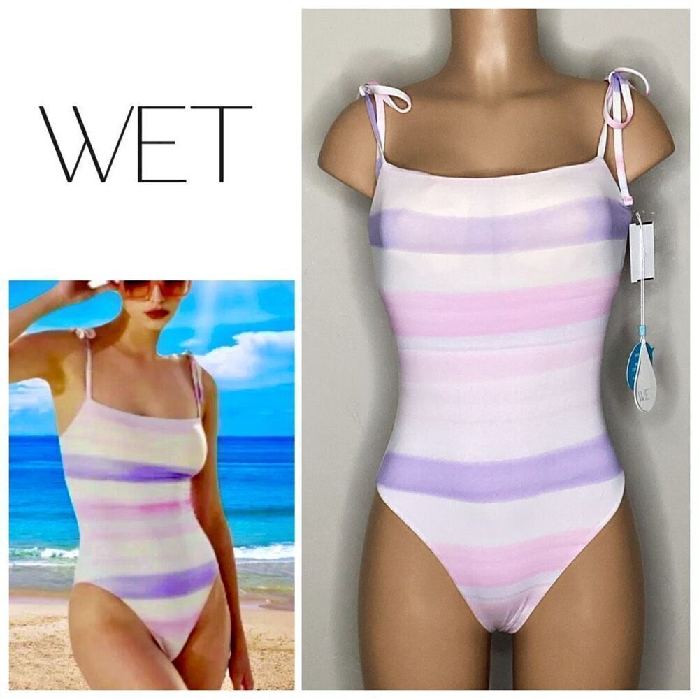 New. WET from L.A. pink and purple stripe swimsuit.  small. Retails $148